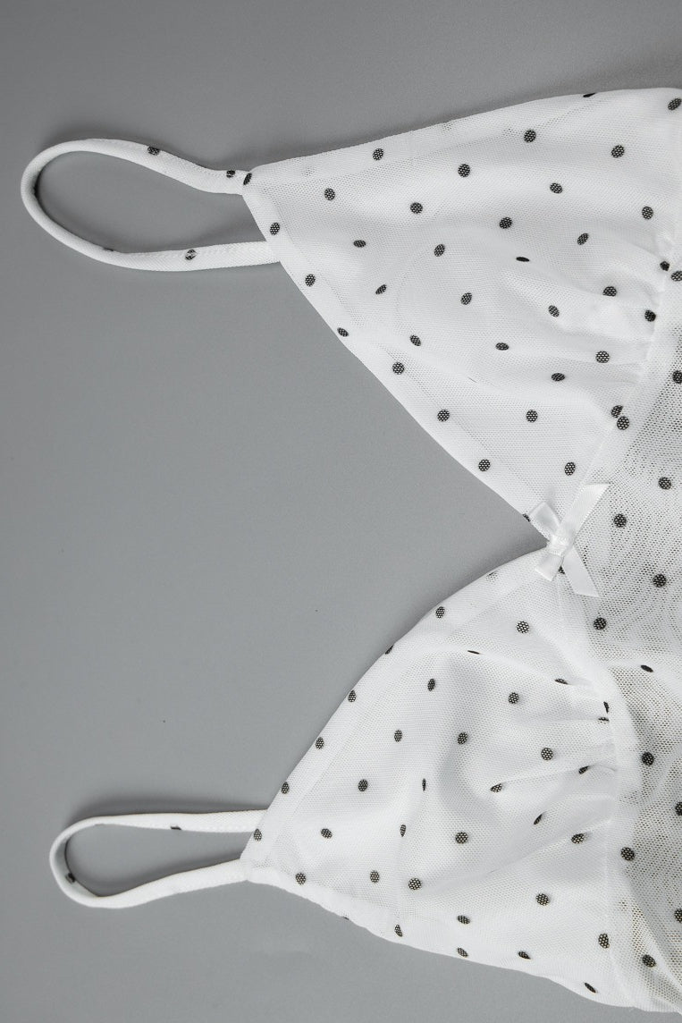 Polka Dot Mesh Patchwork Plunge V Cami