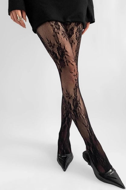 Retro Lace Grey Fishnet Tights