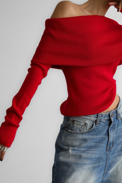 Off Shoulder Ribbed Sweater