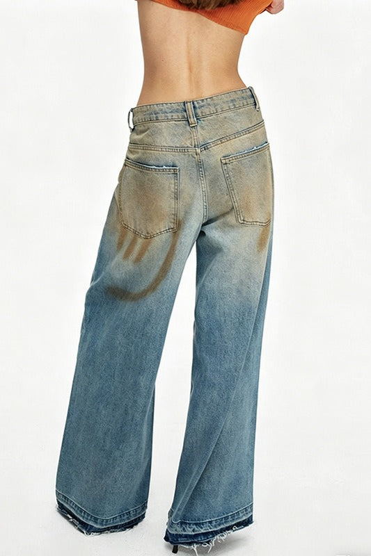 Distressed Dirty Wash Relaxed Straight Jeans