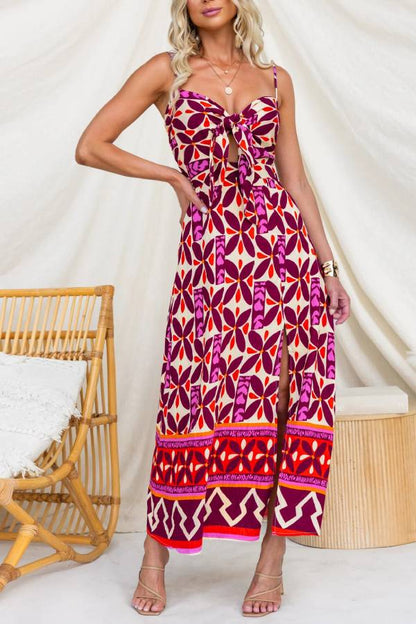 Retro Geometric Print Spaghetti Strap Maxi Dress