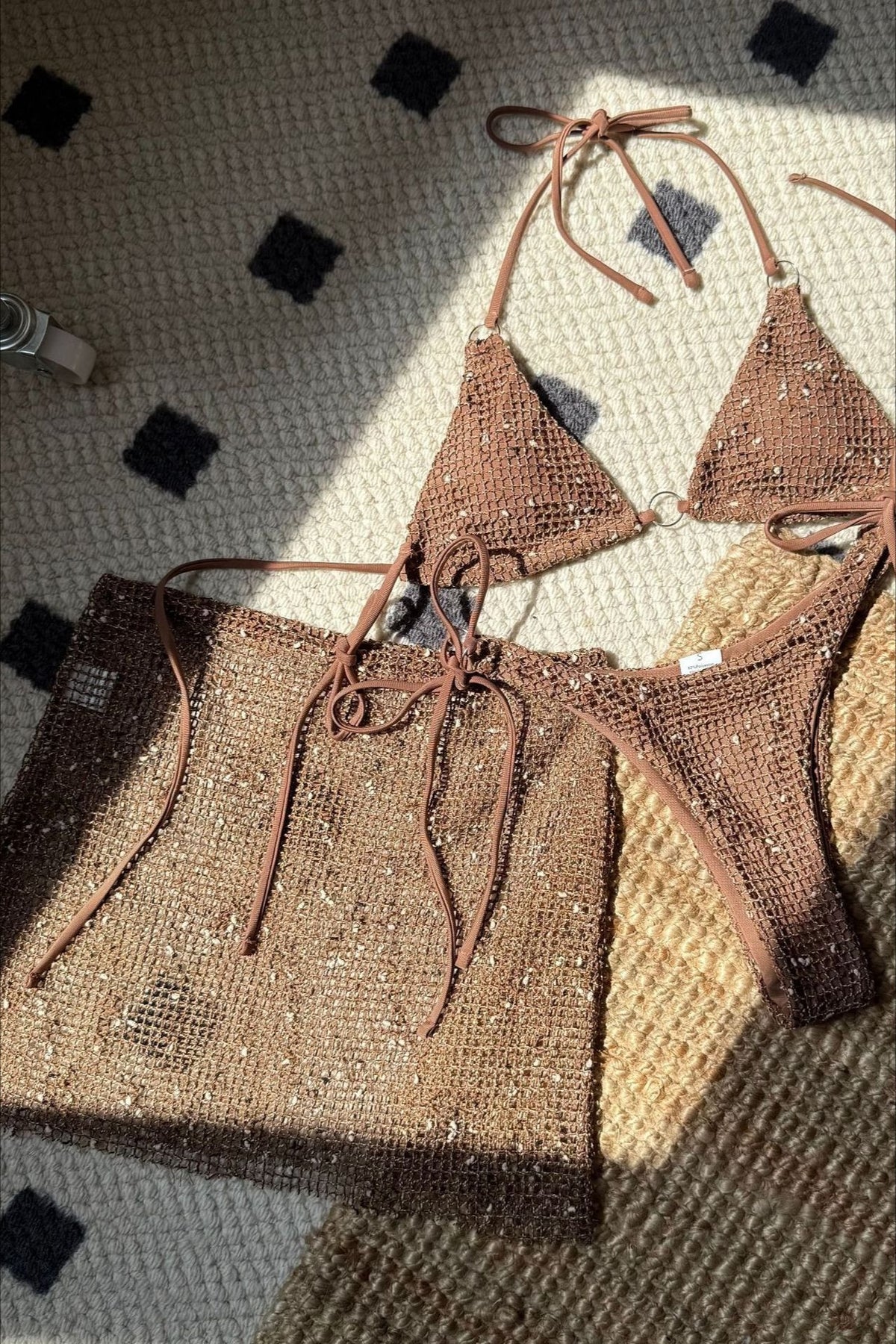 Mesh Strappy Beach Three Piece Swim Set