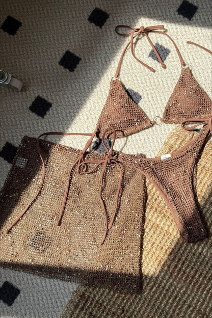 Mesh Strappy Beach Three Piece Swim Set