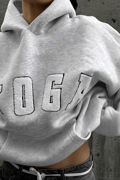 Casual Gray Embroidered Hoodie