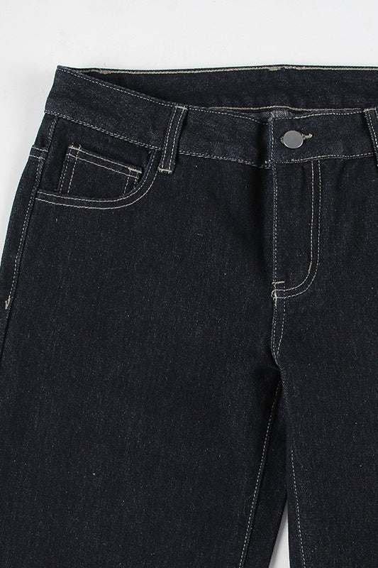 Letter Embroidery Vintage Low Rise Slim Flare Jeans