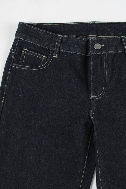 Letter Embroidery Vintage Low Rise Slim Flare Jeans