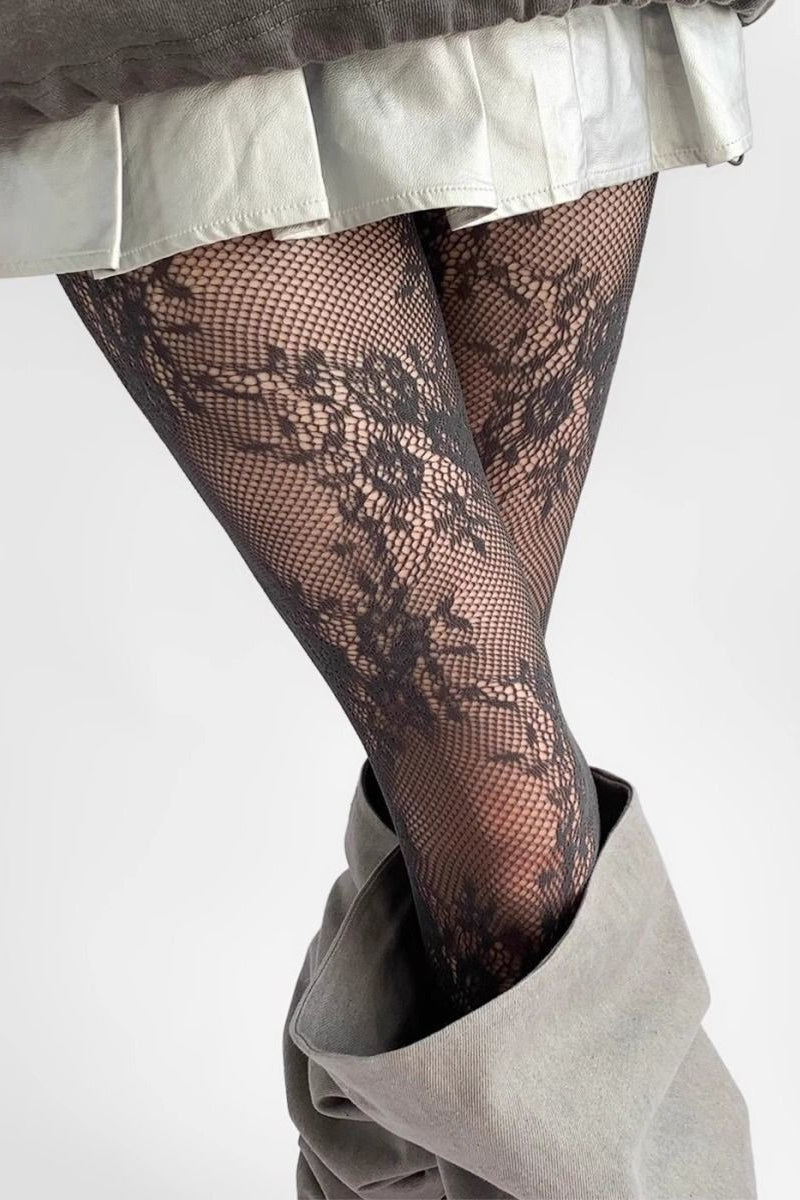 Retro Lace Grey Fishnet Tights