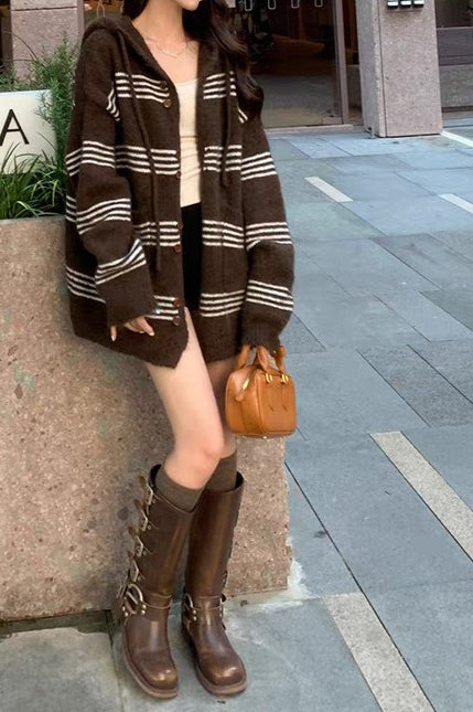 Colorblock Striped Hooded Sweater
