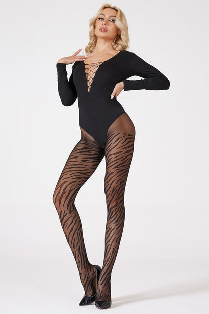 Shapewear Seamless Sheer Black Zebra Jacquard Tights