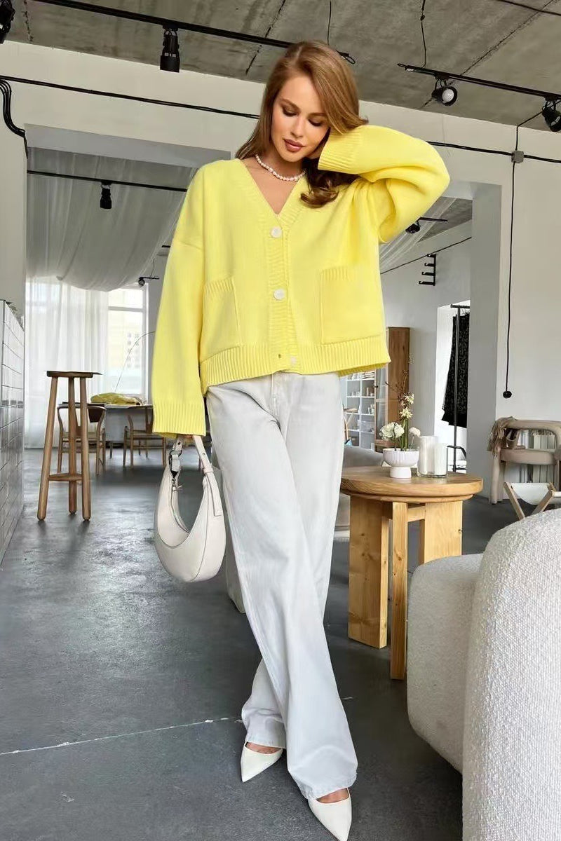 Loose Fit V Neck Cardigan Sweater