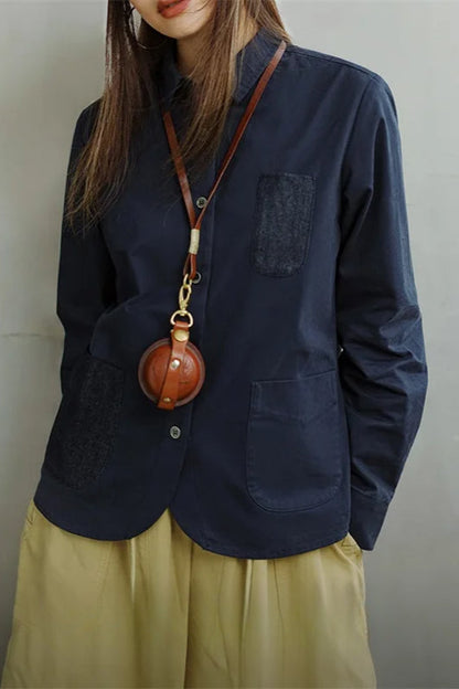 Navy Long Sleeve Casual Jacket