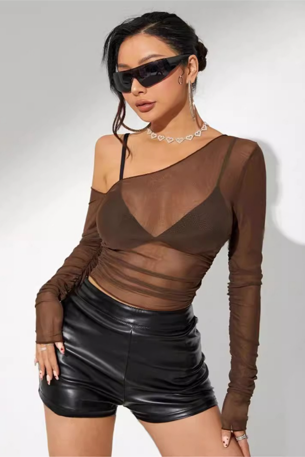 Slim Mesh Short Chic Long Sleeve Crop Top