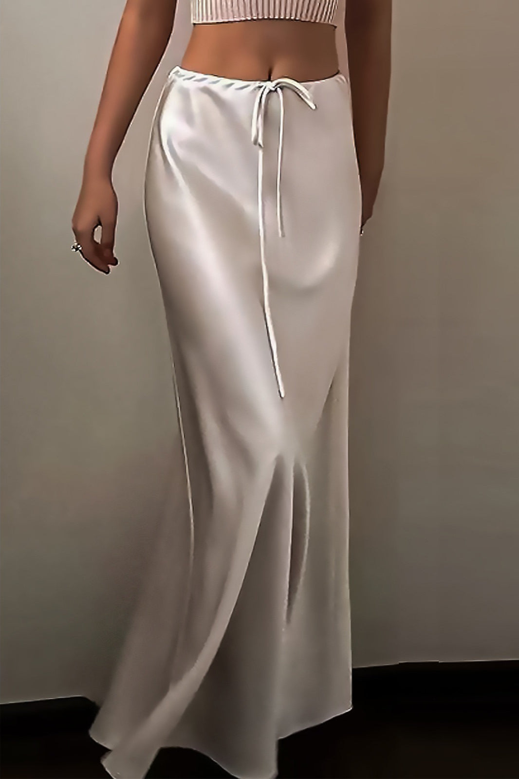 Satin Drawstring High Waist Bodycon Maxi Skirt
