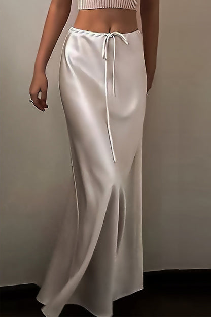 Satin Drawstring High Waist Bodycon Maxi Skirt