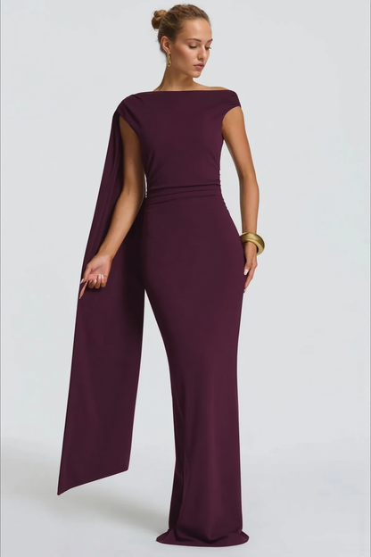 Sexy Asymmetrical Neck Long Sleeve Fitted Ruched High Waist Party Dress