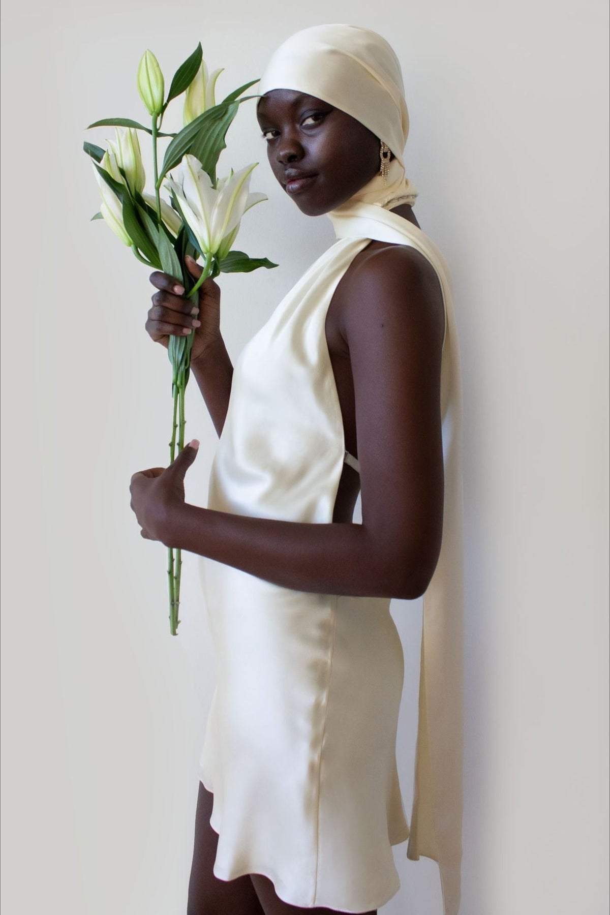 Halter Neck Sash Scarf Draped Satin Backless Mini Dress