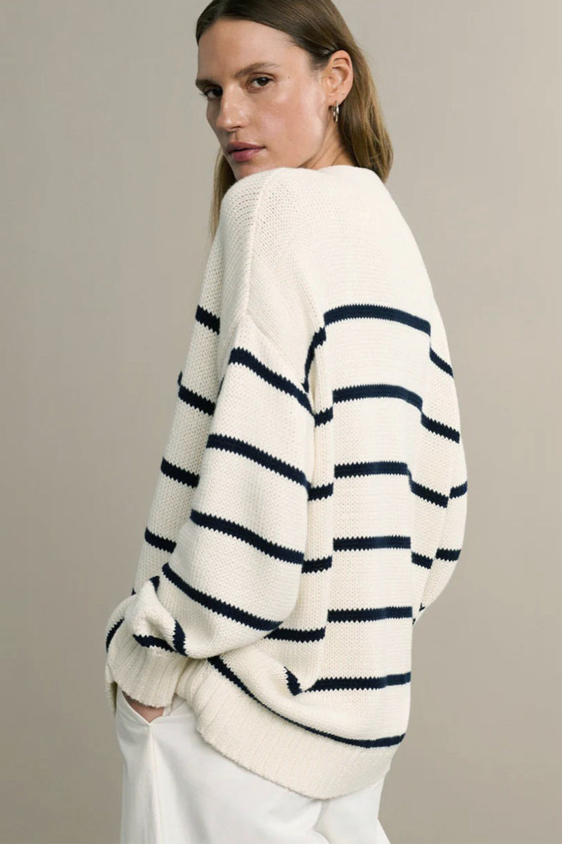 V-Neck Striped Cotton Sweater