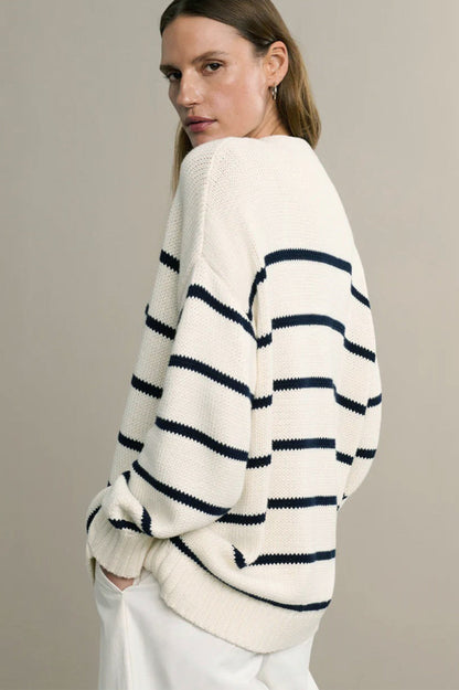 V-Neck Striped Cotton Sweater