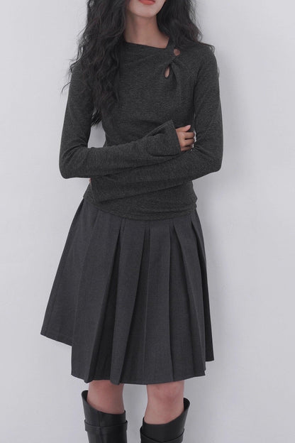 Sheer Panel Flare Knit Top