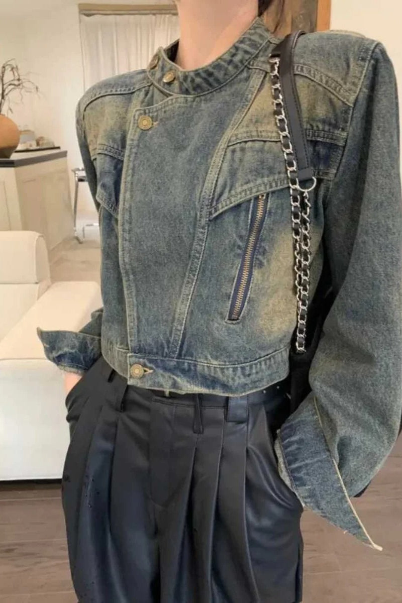Slim Fit Denim Moto Jacket