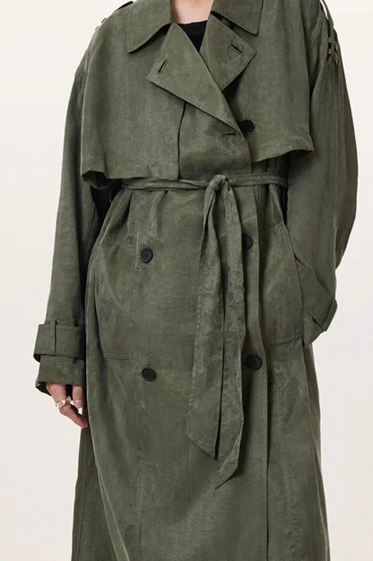Suede Retro Casual Long Trench Blazer Overcoat