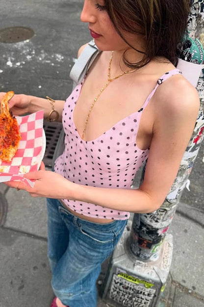 Polka Dot V-Neck Cami Crop Top