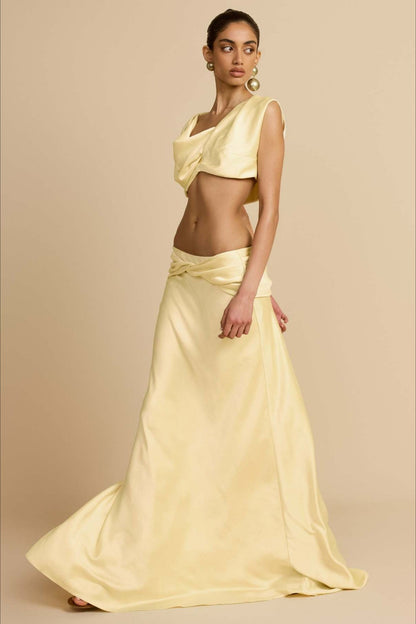 Ruched Panel Strapless Top High Waist Skirt Set