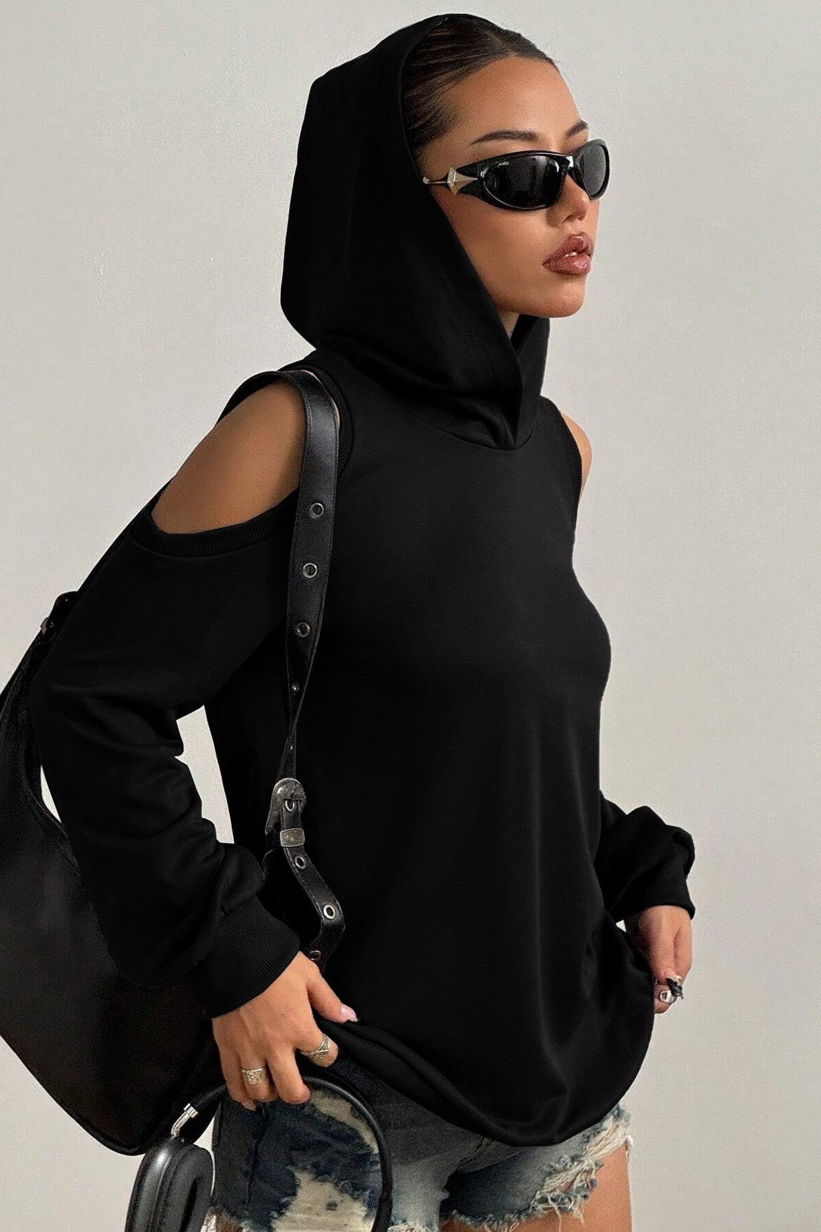 Trendy Off-Shoulder Hooded Hoodie