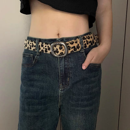 Leopard Print Haircalf Leather Waist Belt