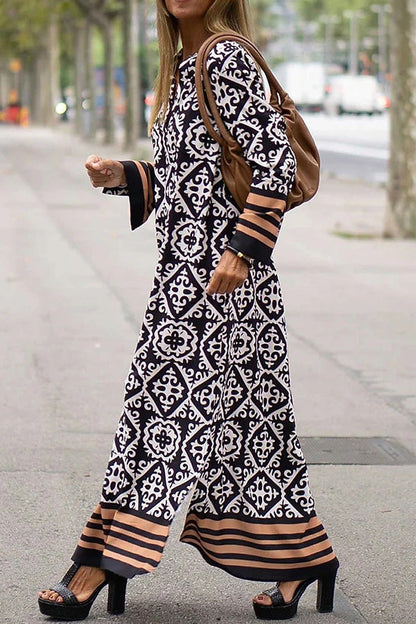 Basically Perfect Geometry Printed Long Sleeve Casual Maxi Dress