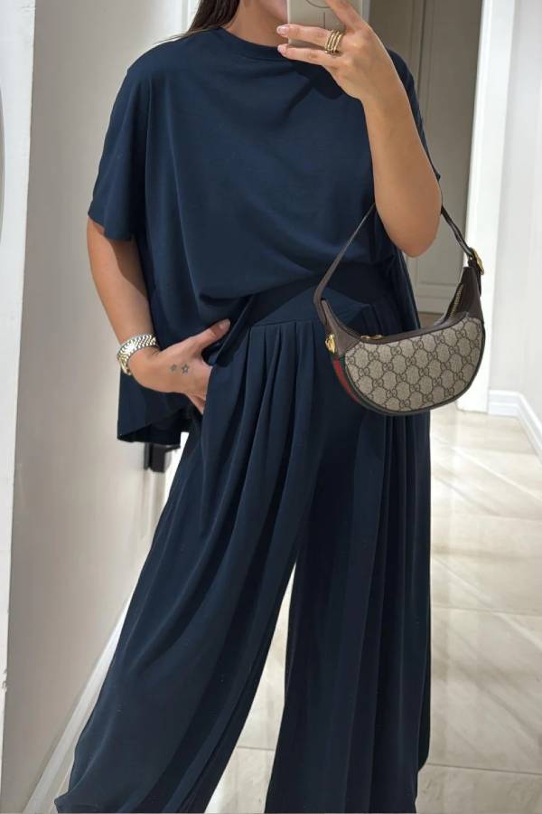 Light Grey Casual Top and Wide-leg Pants Set