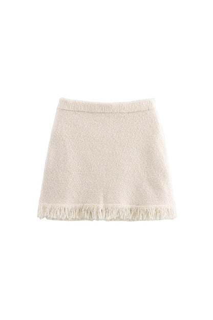 Elastic Waist Frayed Hem Knit Mini Skirt