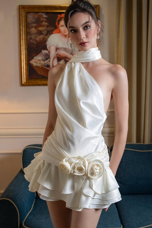 Off-Shoulder Backless Satin Silk Dress