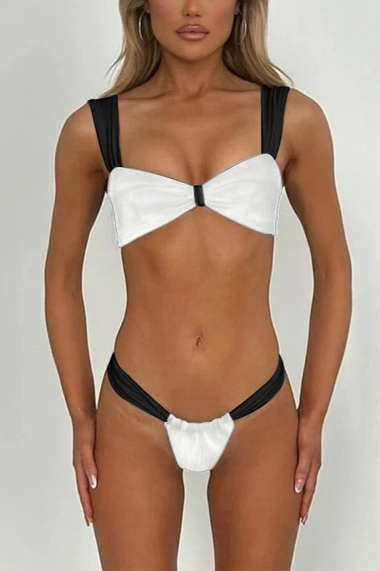 Patchwork Strapless Push Up Bikini Set