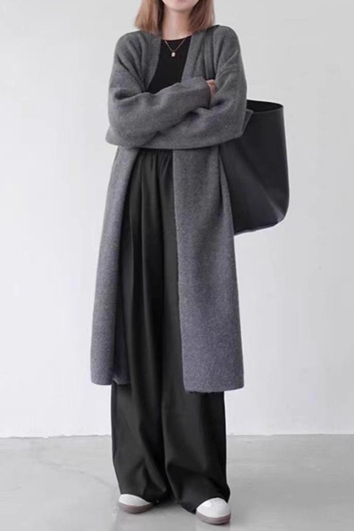 Slouchy Knit Oversized Thick Knee-Length Overcoat