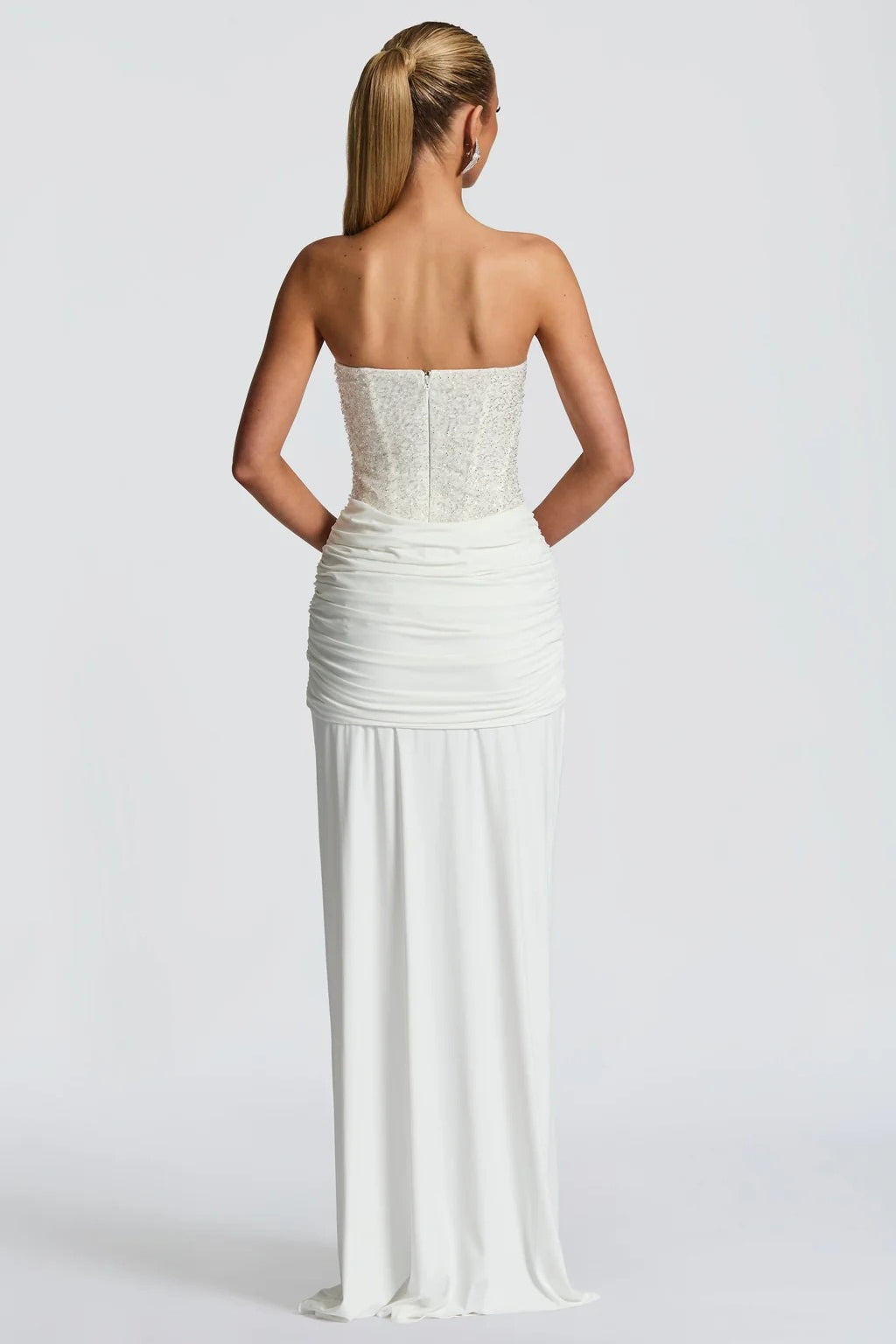 Ribbon Strapless Corset Maxi Evening Prom Dress