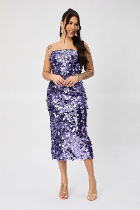 Strapless Backless Sequin Split Party Sequin Dress