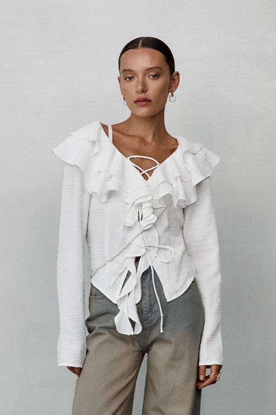 Elegant Long Sleeve Crepe Blouse