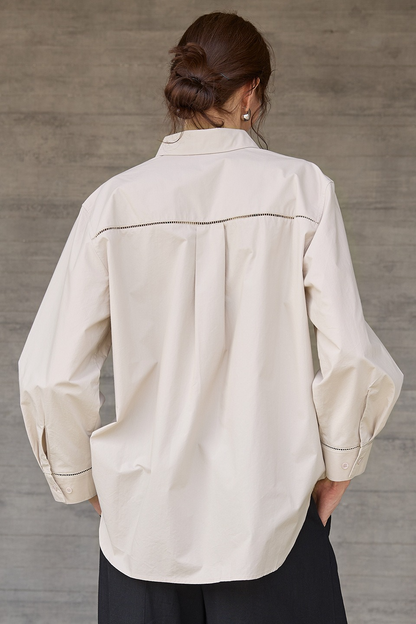 Premium Cotton White Oversized Collared Long Sleeve Blouse