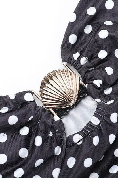 Polka Dot Spaghetti Strap Sweetheart Neck Ring Detail Bodycon Maxi Dress