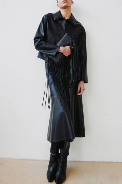 Faux-leather jacket with pockets