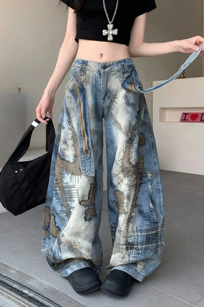 Punk Streetwear Wide Leg Denim Jeans