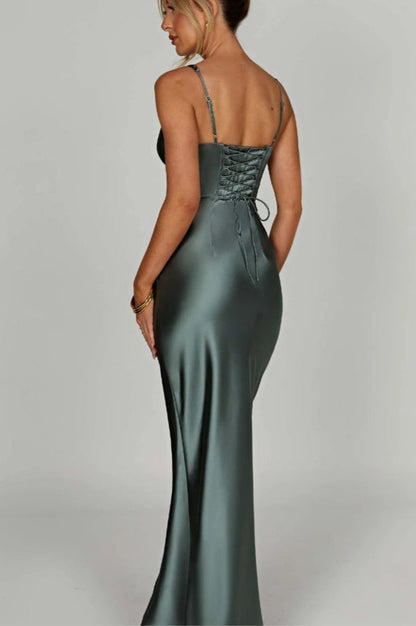 V-Neck Bone Detail Silk Dress