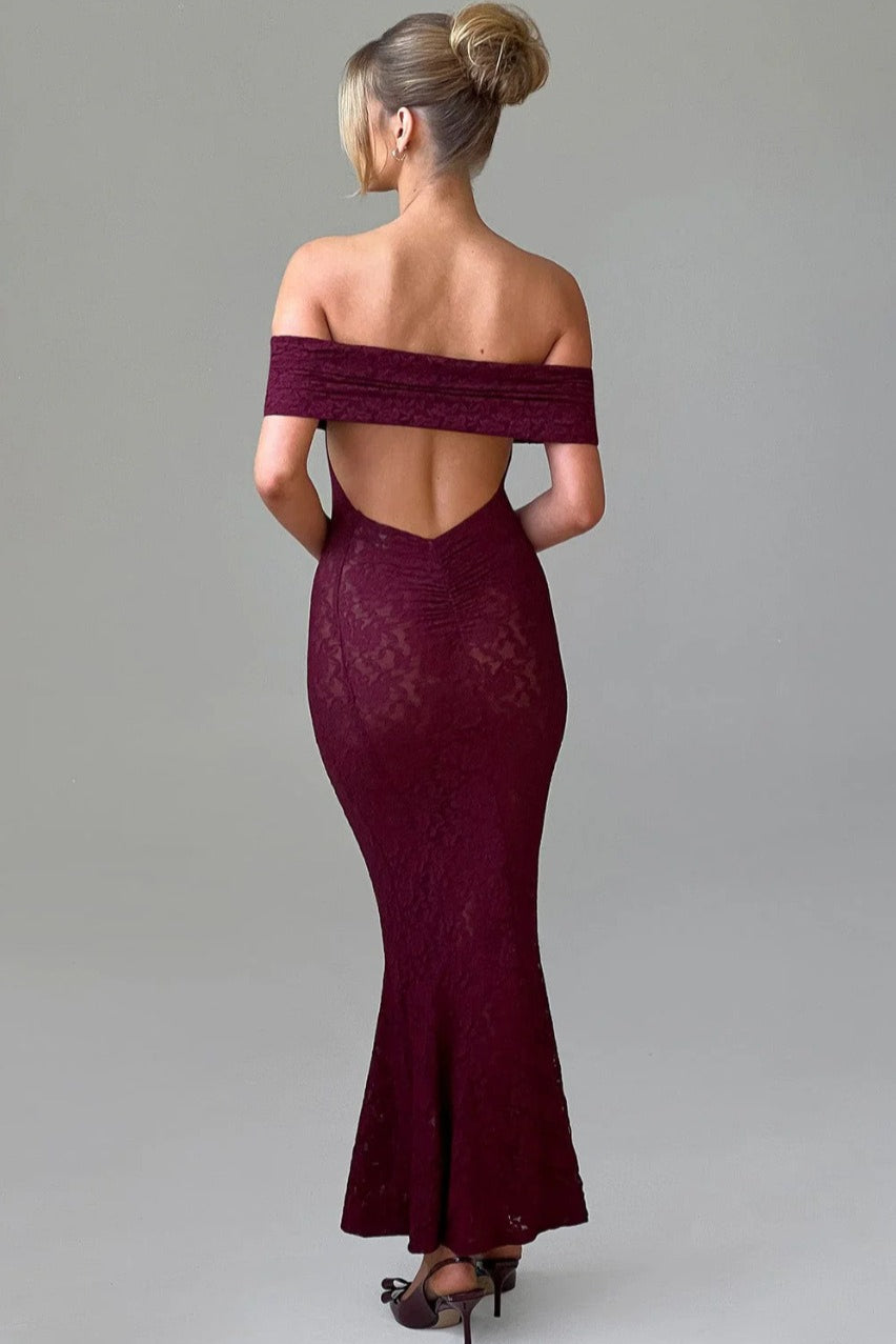 Floral Lace Backless Lace Dress