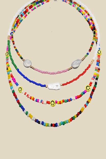 Sally Rainbow Millet Beads Pearl Necklace Set