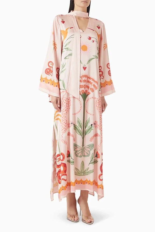 Safari Fantasy Tie-Neck Maxi Dress