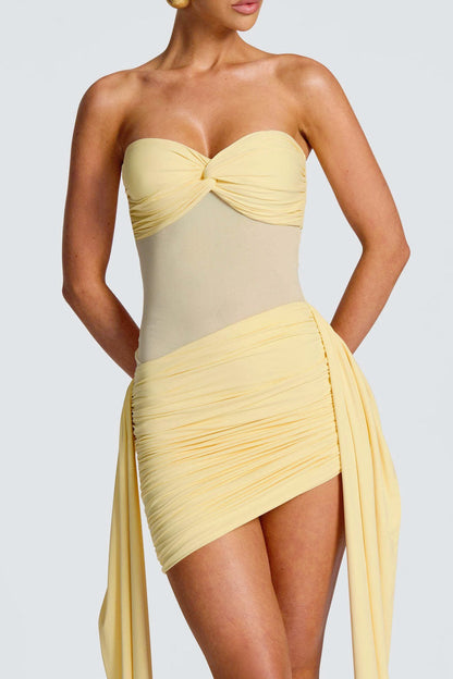 Ruched Sheer Slit Birthday Dress