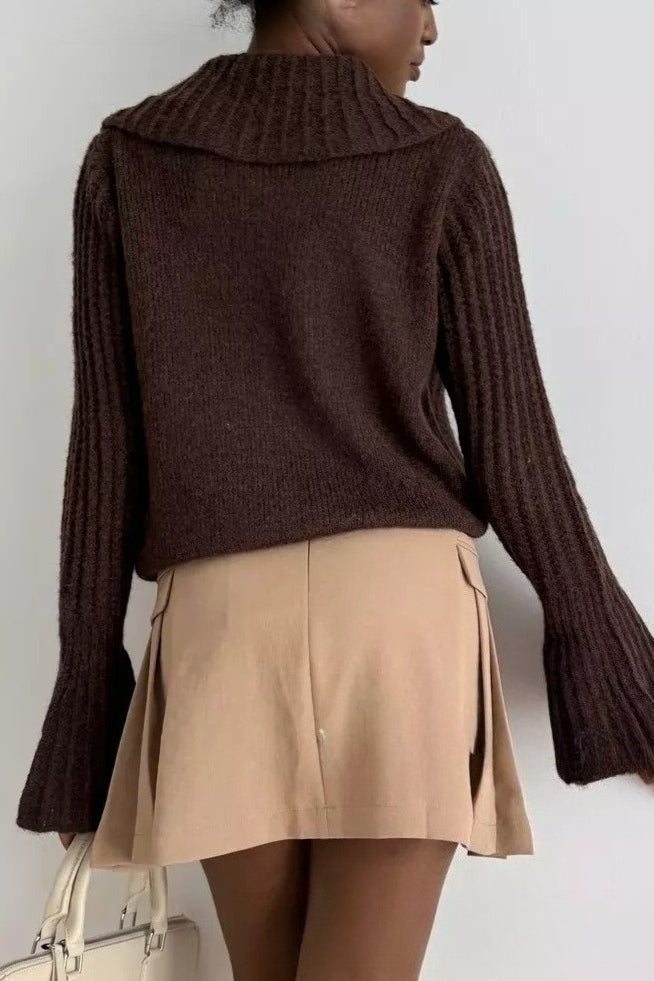 Fashionable Polo Bell Sleeve Sweater