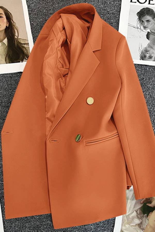 Metal-buttoned double-breasted suit jacket
