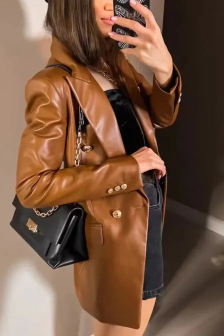 Minimalist Faux Leather Blazer